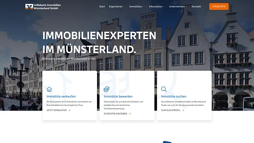 Screenshot der Volksbank Immobilien Münsterland GmbH Homepage